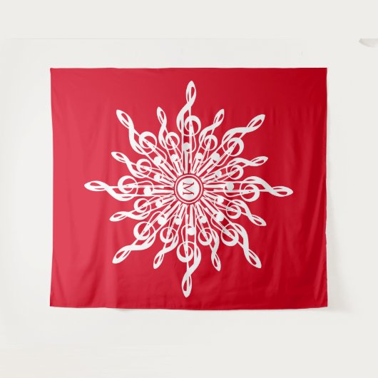 Tenture Monogramme rouge de Noël G-Clef Snowflake (Devant (Horizontal))