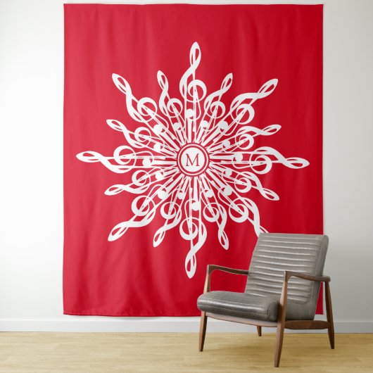 Tenture Monogramme rouge de Noël G-Clef Snowflake (En situation)