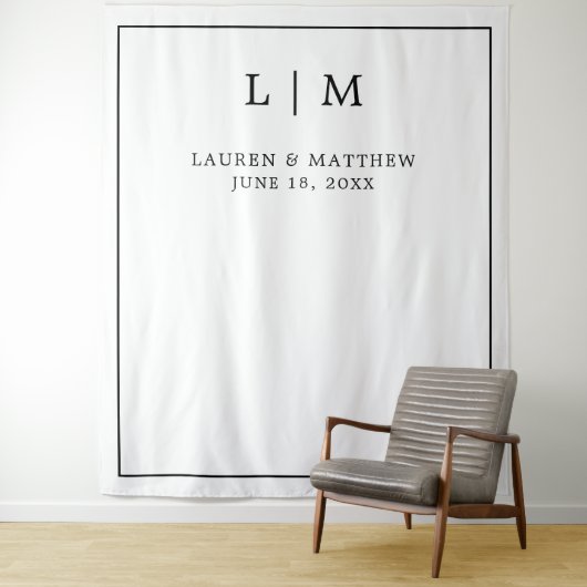 Tenture Monogramme simple noir et blanc Élégant mariage (En situation)