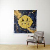 Tenture Monogramme sur marbre abstrait NavyGold FluidArt (En situation)