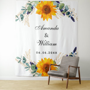 Tenture Monogramme tournesol verdure eucalyptus de mariage