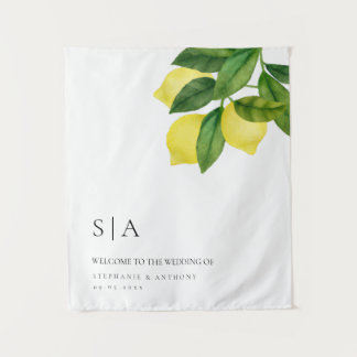 Tenture Monogrammes Citron Branche de Citrus Fleurs de Mar