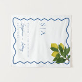 Tenture Monograms Lemon Citrus, Blue Wave Border Wedding (Devant (Horizontal))