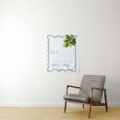Tenture Monograms Lemon Citrus, Blue Wave Border Wedding (En situation)