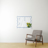 Tenture Monograms Lemon Citrus, Blue Wave Border Wedding (En situation (horizontale))