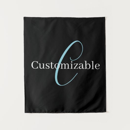 Tenture Monographie de script cursive modifiable noir bleu (Devant)