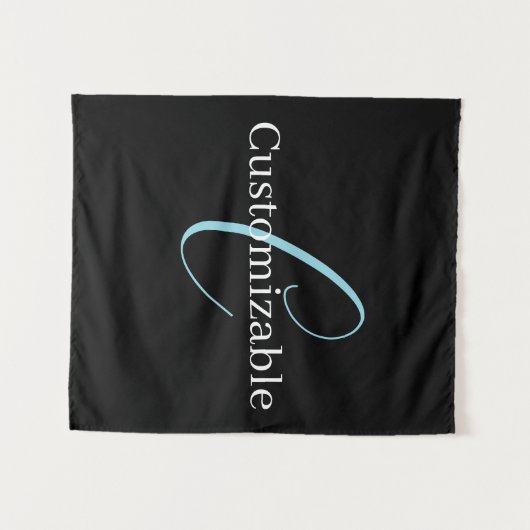 Tenture Monographie de script cursive modifiable noir bleu (Devant (Horizontal))