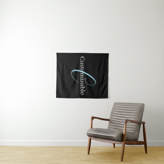 Tenture Monographie de script cursive modifiable noir bleu (En situation (horizontale))