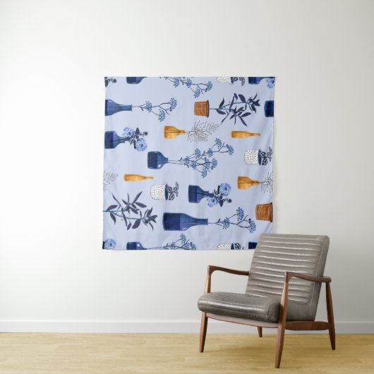 Tenture Monotone de fleurs modernes et vase, pot avec bot (En situation (horizontale))