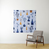 Tenture Monotone de fleurs modernes et vase, pot avec bot (En situation)