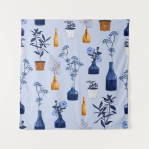 Tenture Monotone de fleurs modernes et vase, pot avec bot