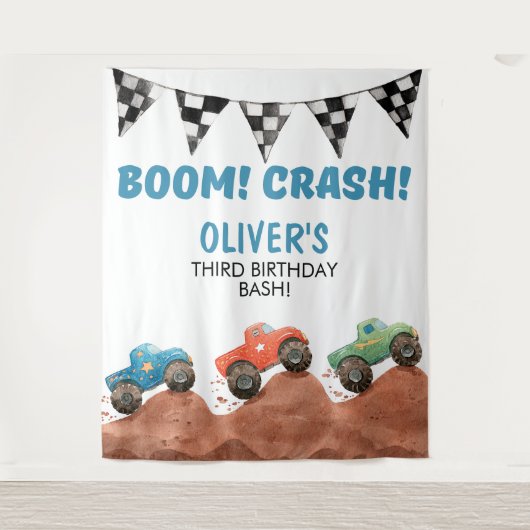 Tenture Monster Truck Birthday Photo backdrop (Devant)