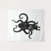 Tenture Monstre de mer noir et blanc Kraken avec navire (Devant (Horizontal))
