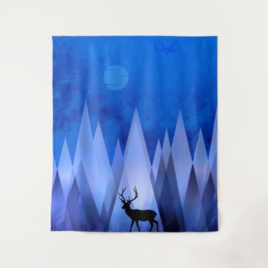TENTURE MONTAGNES GÉOMÉTRIQUES BLEUES CERF (Devant)