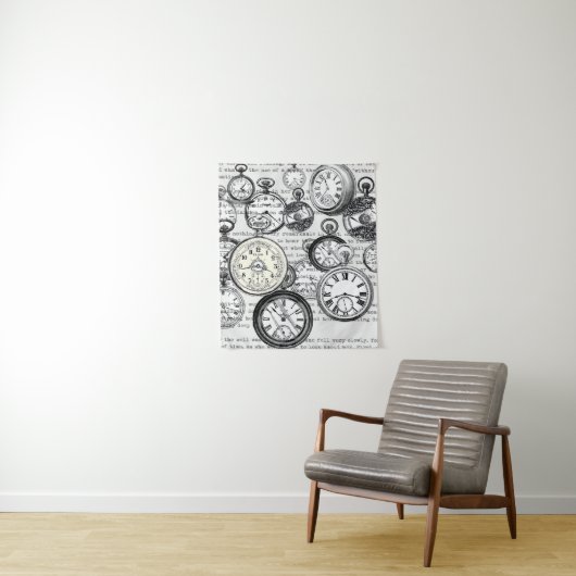 Tenture Montre de poche victorienne Alice au pays des merv (En situation)