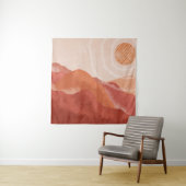 Tenture Monts Boho en terre cuite, affiche abstraite. (En situation)