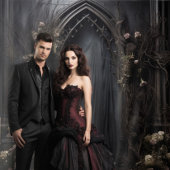 Tenture Moody Gothic Dark Arche et Fleurs voilées XLarge