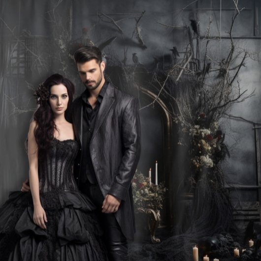 Tenture Moody Gothic Dark Arched Alter avec Ravens XLarge