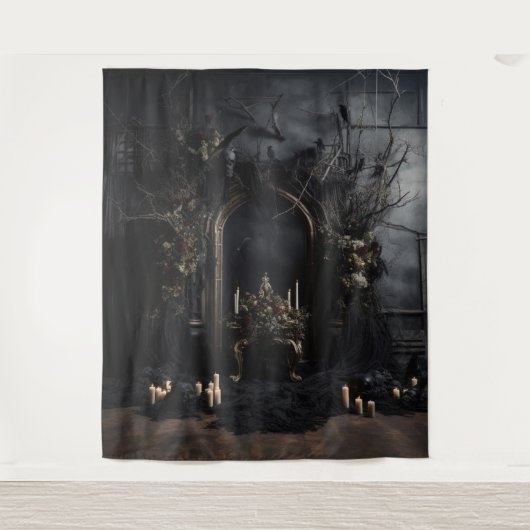Tenture Moody Gothic Dark Arched Alter avec Ravens XLarge (Devant)