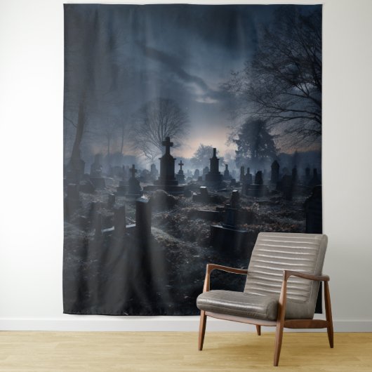 Tenture Moody Gothic Haunted Moonlit Graveyard XLarge (En situation)