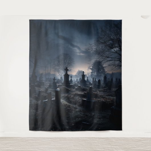 Tenture Moody Gothic Haunted Moonlit Graveyard XLarge (Devant)