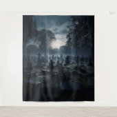 Tenture Moody Gothic Misty Moonlit Graveyard XLarge (Devant)