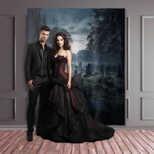 Tenture Moody Gothic Misty Moonlit Graveyard XLarge