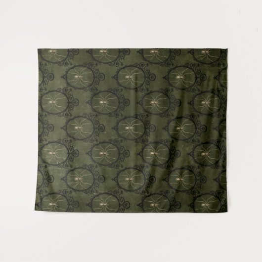 Tenture Moody gothique Damask Green & Black Spider Tapestr (Devant (Horizontal))