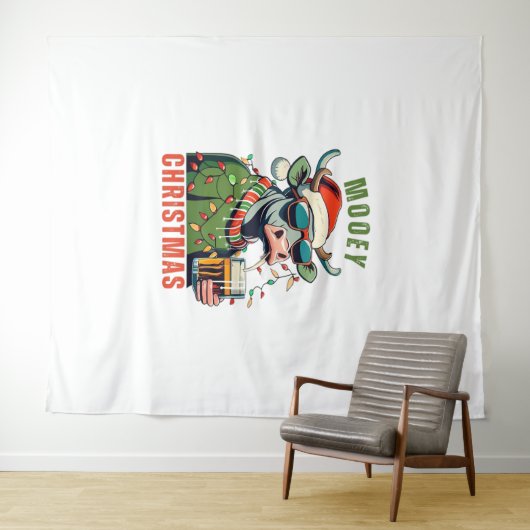 Tenture Mooey Noël Highland Cow Light Santa Hat T-Shi (En situation (horizontale))