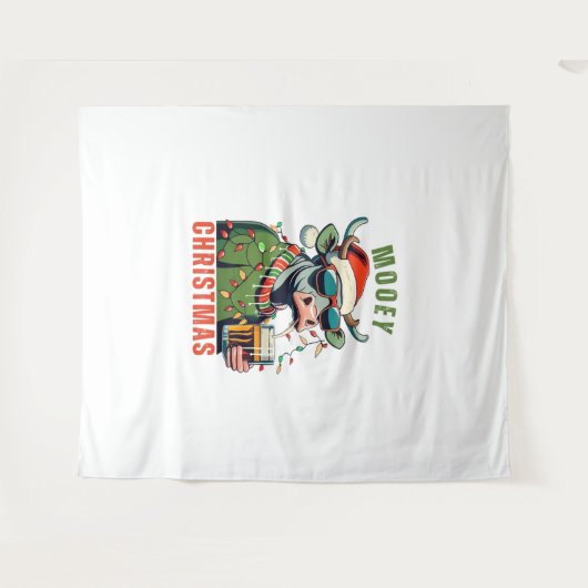 Tenture Mooey Noël Highland Cow Light Santa Hat T-Shi (Devant (Horizontal))