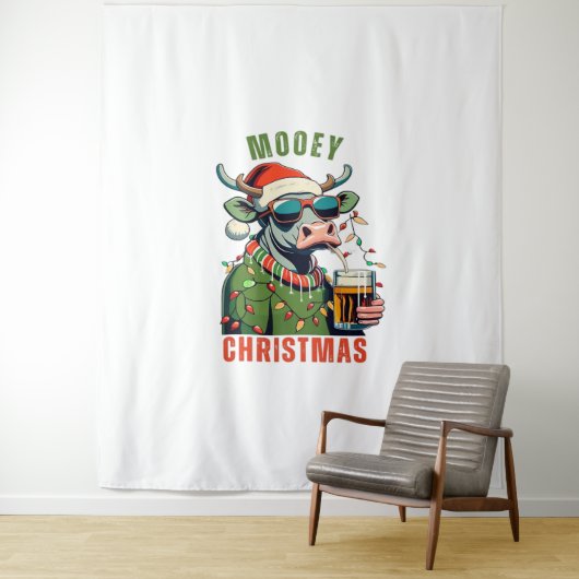 Tenture Mooey Noël Highland Cow Light Santa Hat T-Shi (En situation)