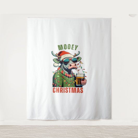 Tenture Mooey Noël Highland Cow Light Santa Hat T-Shi (Devant)