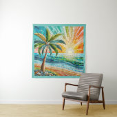 Tenture Mosaic Tropical Beach Coucher de soleil Palm Tree (En situation)