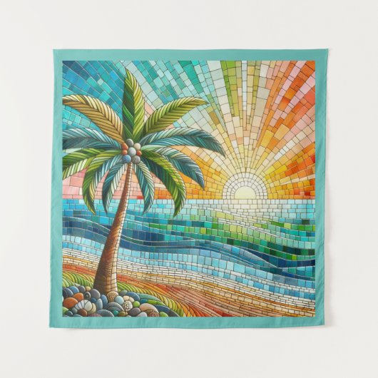 Tenture Mosaic Tropical Beach Coucher de soleil Palm Tree (Devant)