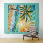 Tenture Mosaic Tropical Plage Coucher de soleil Palm Tree (En situation (horizontale))