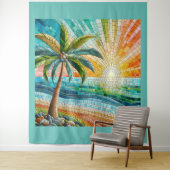 Tenture Mosaic Tropical Plage Coucher de soleil Palm Tree (En situation)