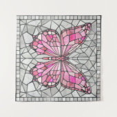 Tenture Mosaïque de papillon - Conte de fées rose et gris (Devant (Horizontal))
