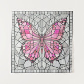 Tenture Mosaïque de papillon - Conte de fées rose et gris (Devant)