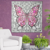 Tenture Mosaïque de papillon - Conte de fées rose et gris