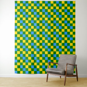 Tenture Motif à carreaux bleu jaune vert 