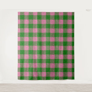 Tenture Motif à carreaux et hachures rose et vert