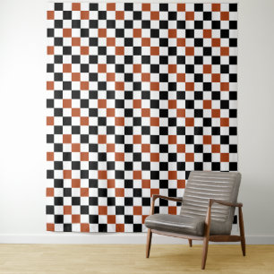 Tenture Motif à carreaux marron noir et blanc 