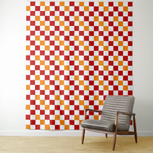 Tenture Motif à carreaux orange jaune vert