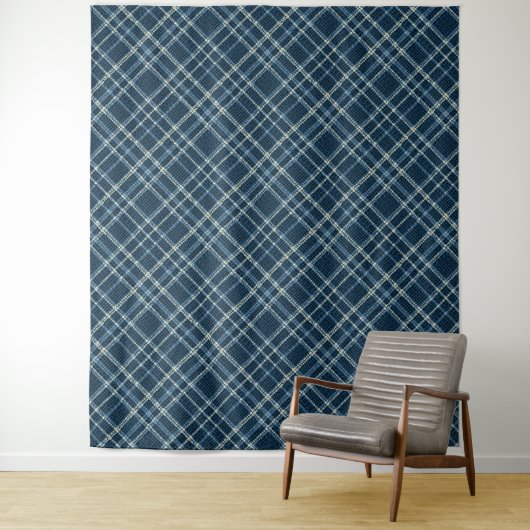 Tenture Motif à carreaux pointillés. Gris-bleu. (En situation)