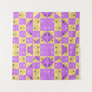 Tenture Motif à carreaux sans couture de fleur d'or violet