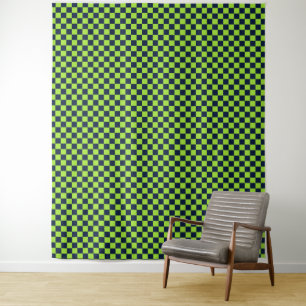 Tenture Motif à carreaux vert citron et marine