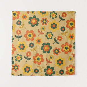 Tenture Motif à fleurs Vintage orange rétro