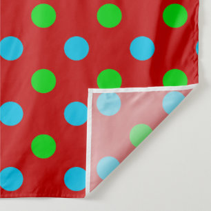 Tenture Motif à pois bleus et verts sur fond rouge