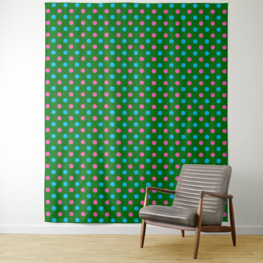 Tenture Motif à pois vert rose bleu (En situation)