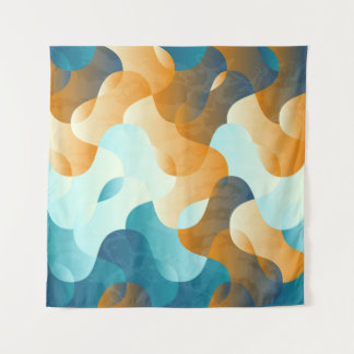 Tenture motif à vague vintage, bleu et marron.